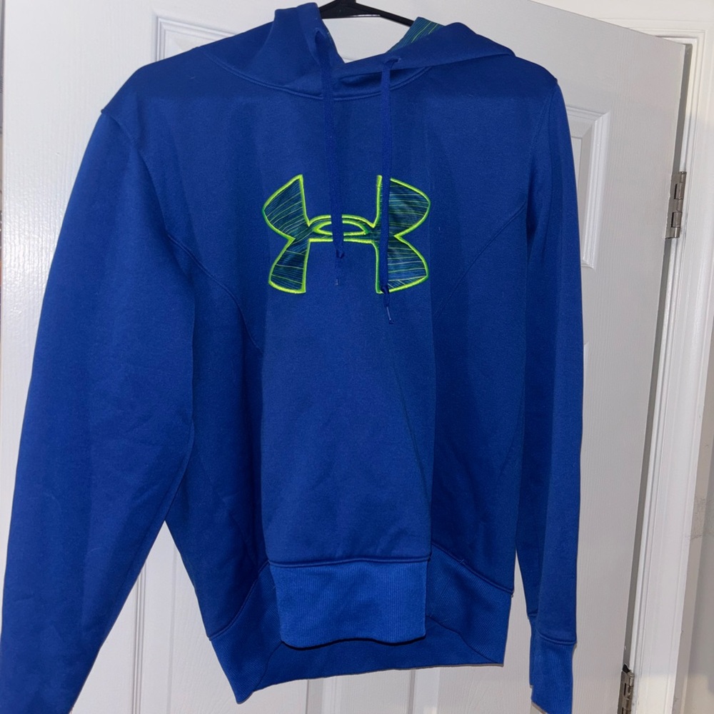 Under Armour Blue Hoodie with Neon Green Logo